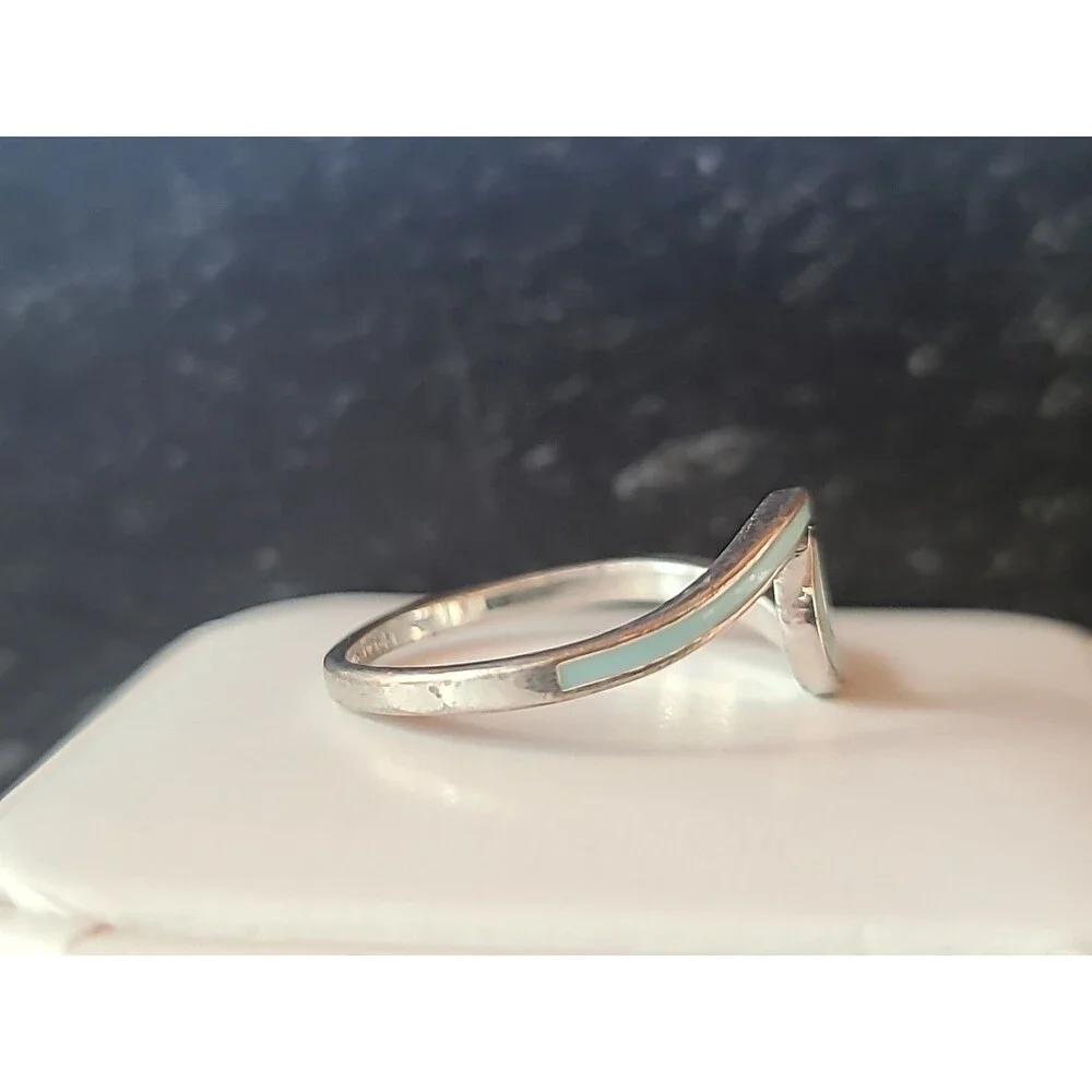 Pura Vida Silver Tone Blue Enamel Wave Ring, Size US 9.25
